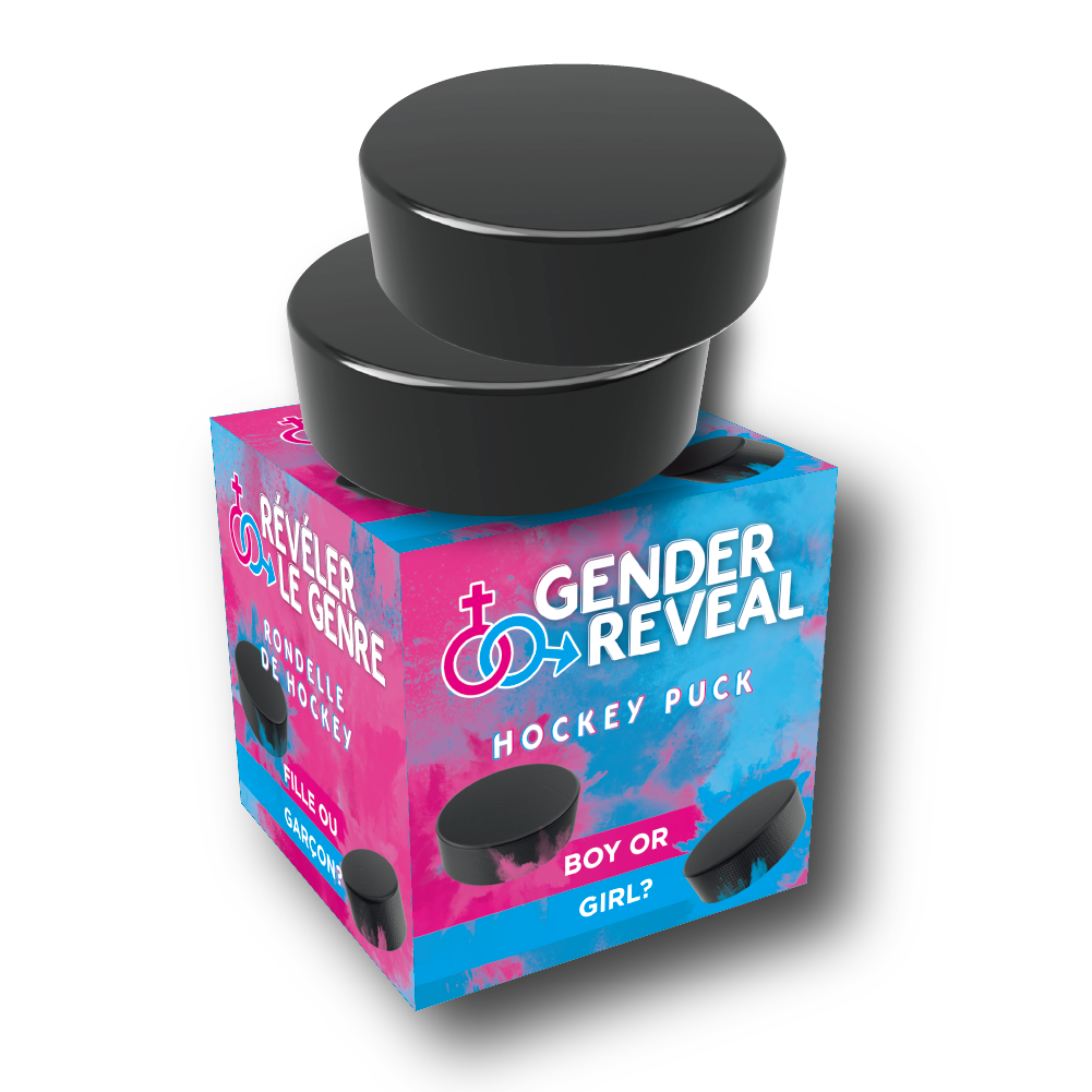 thumbnail image 2 of Gender Reveal Hockey Puck 2-Pack With Pink & Blue Powder - Exploding Slapshot Baby Reveal For Hockey Fans 2 of 12