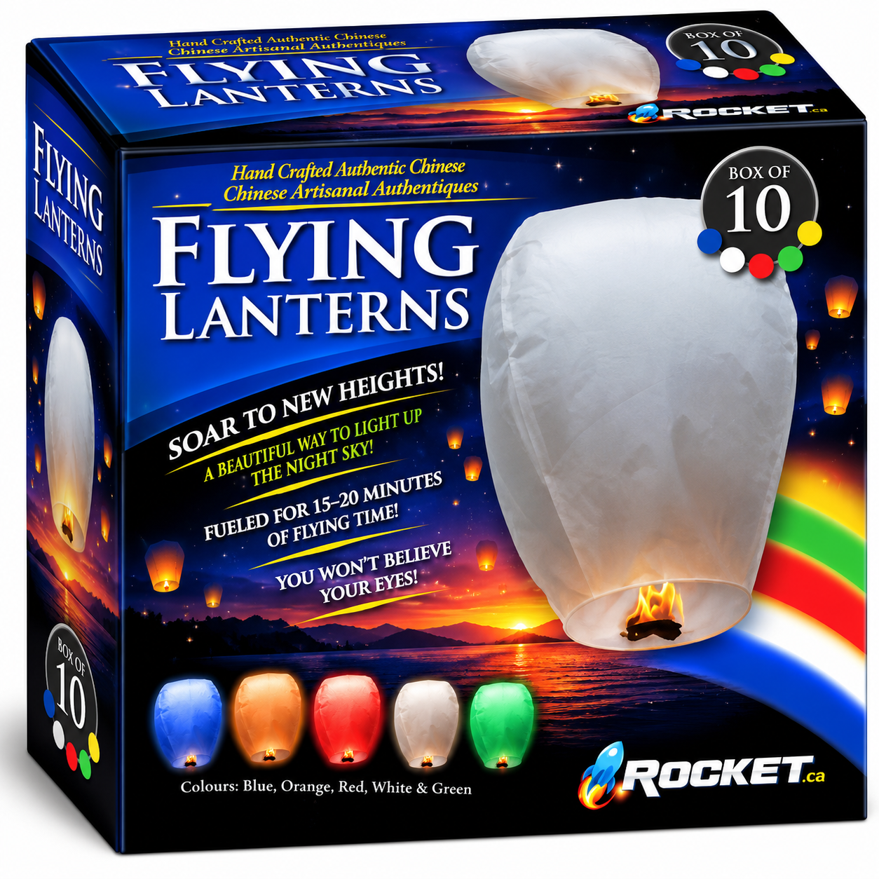 Rainbow Coloured Flying Lanterns 10-Pack | Sky Lanterns